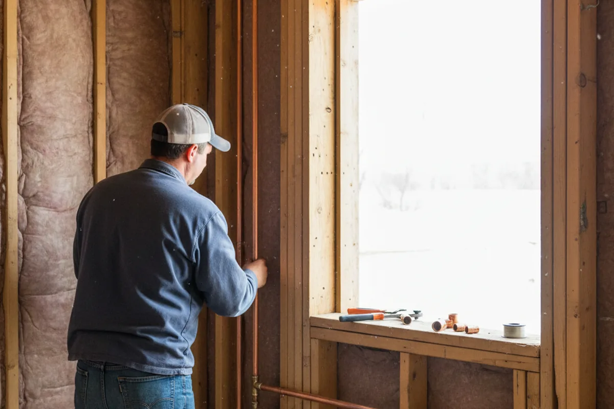 Licensed plumber running new copper supply lines in a Turkey home
