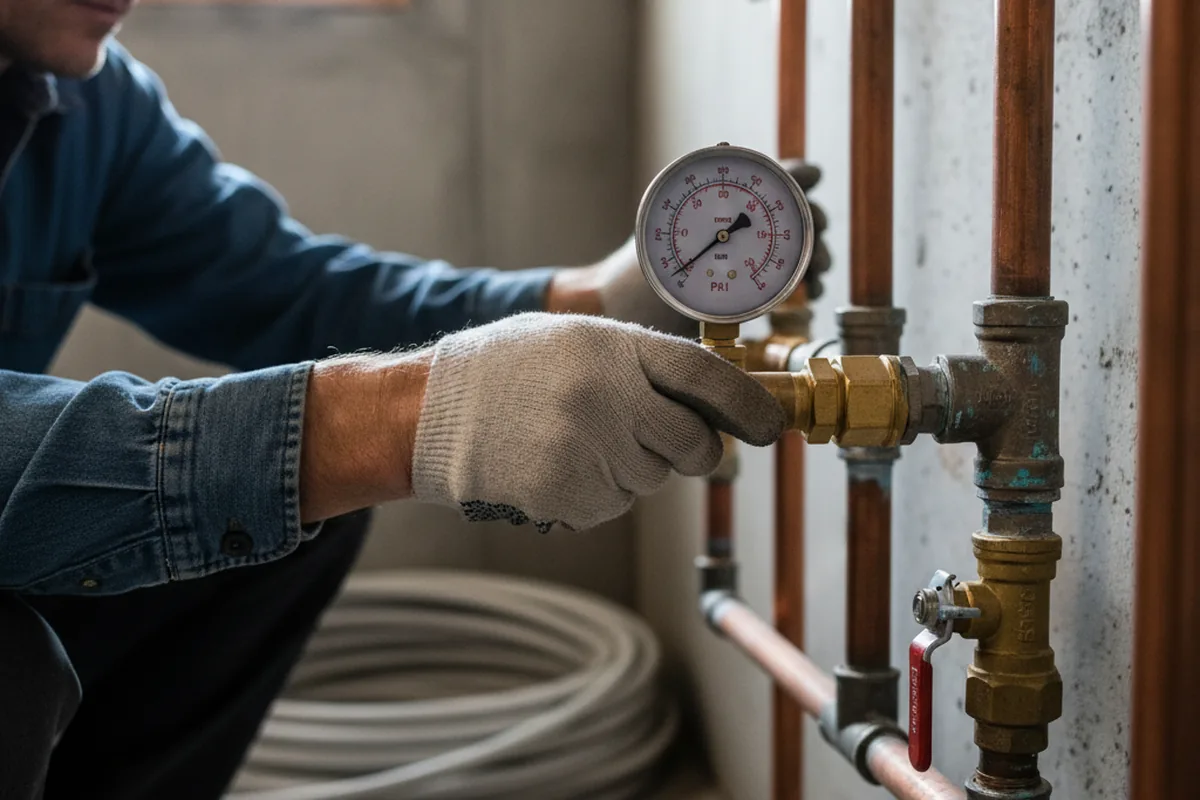 Pressure testing a repaired line during Water Line Repair in Turkey